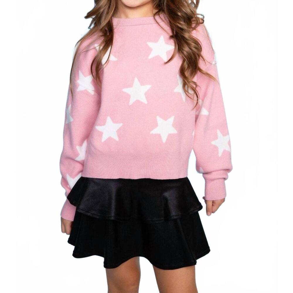 NEW PIXIE LANE star yummy soft crew neck sweater in blush / ivory